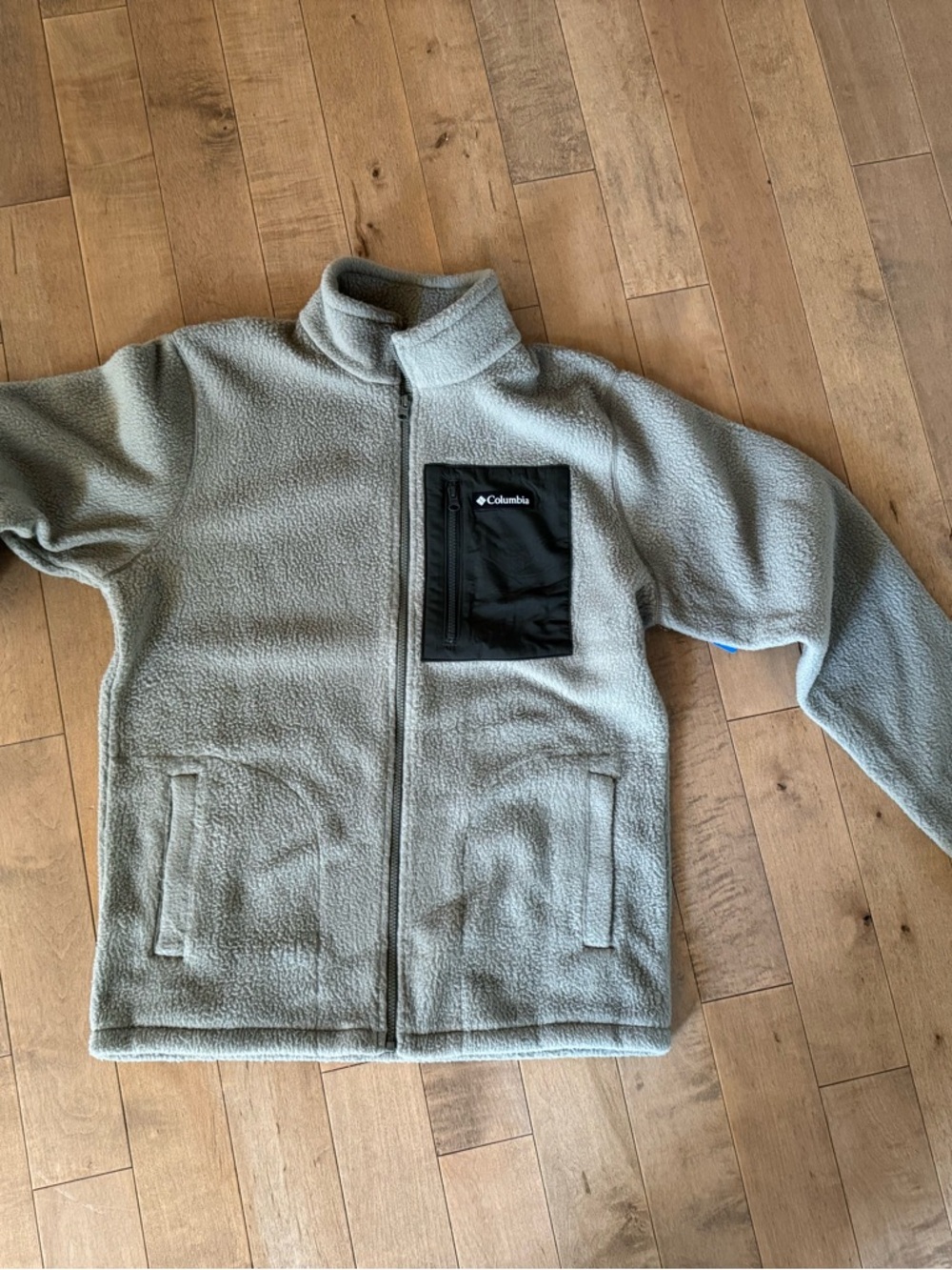 Columbia Light Gray Fleece Jacket with Black Chest Pocket